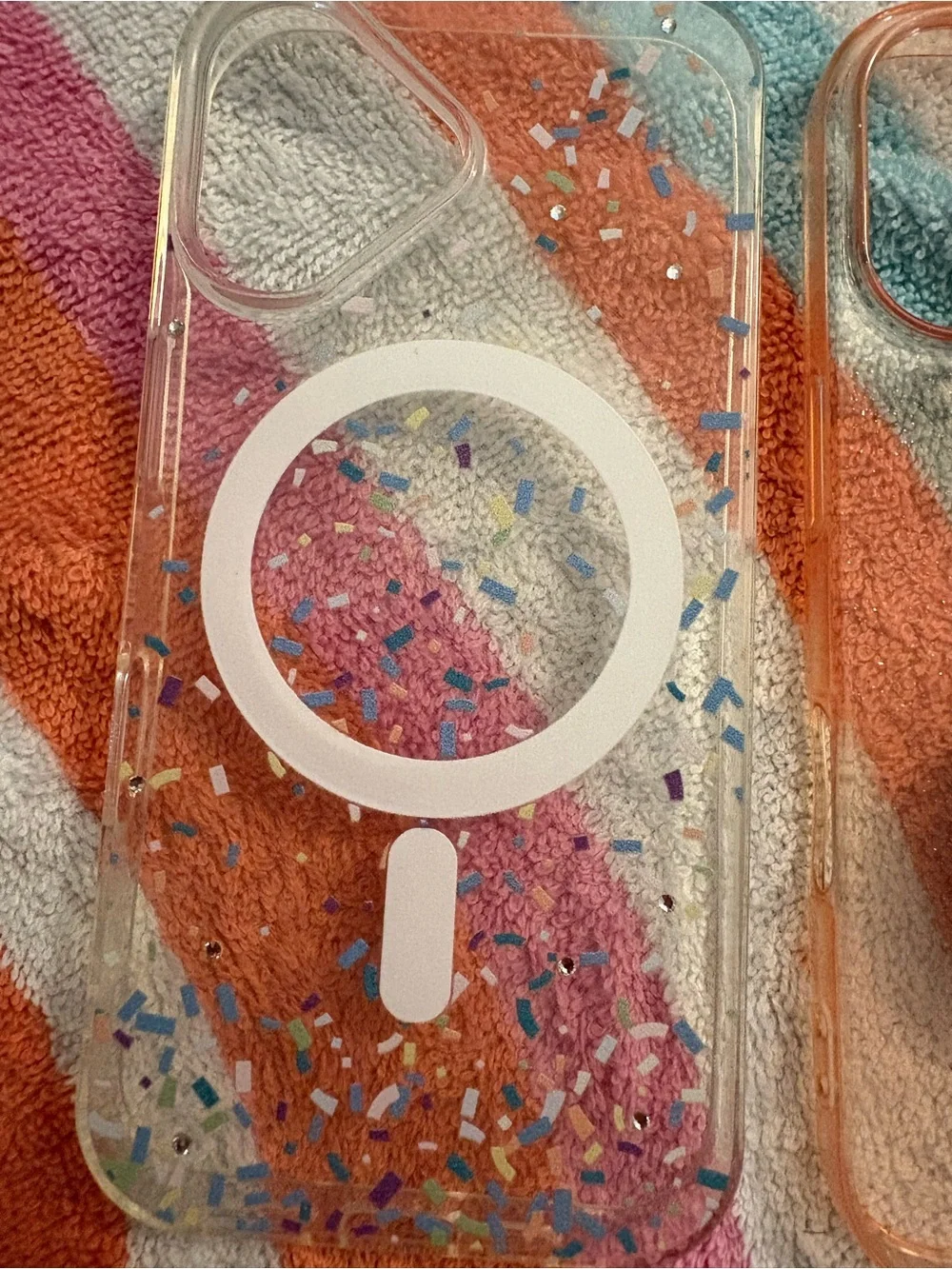 Clear Confetti MagSafe-Compatible Phone Case with Pink PopGrip